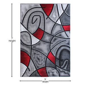 English Elm Jubilee Collection Abstract Pattern Area Rug - Stylish, Durable Olefin for Hallways & Bedrooms Red 5' x 7' ACD-RGTRZ860-57-RD-GG