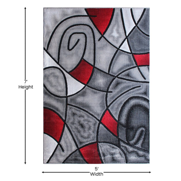 English Elm Jubilee Collection Abstract Pattern Area Rug - Stylish, Durable Olefin for Hallways & Bedrooms Red 5' x 7' ACD-RGTRZ860-57-RD-GG