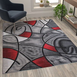 English Elm Jubilee Collection Abstract Pattern Area Rug - Stylish, Durable Olefin for Hallways & Bedrooms Red 5' x 7' ACD-RGTRZ860-57-RD-GG