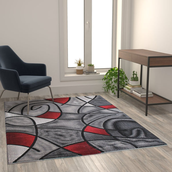 English Elm Jubilee Collection Abstract Pattern Area Rug - Stylish, Durable Olefin for Hallways & Bedrooms Red 5' x 7' ACD-RGTRZ860-57-RD-GG