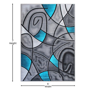 English Elm Jubilee Collection Abstract Pattern Area Rug - Stylish, Durable Olefin for Hallways & Bedrooms Turquoise 5' x 7' ACD-RGTRZ860-57-TQ-GG