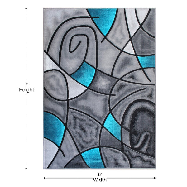 English Elm Jubilee Collection Abstract Pattern Area Rug - Stylish, Durable Olefin for Hallways & Bedrooms Turquoise 5' x 7' ACD-RGTRZ860-57-TQ-GG