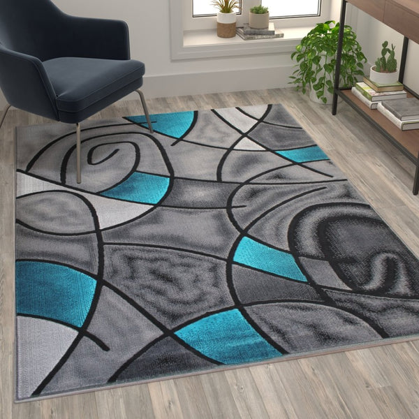 English Elm Jubilee Collection Abstract Pattern Area Rug - Stylish, Durable Olefin for Hallways & Bedrooms Turquoise 5' x 7' ACD-RGTRZ860-57-TQ-GG