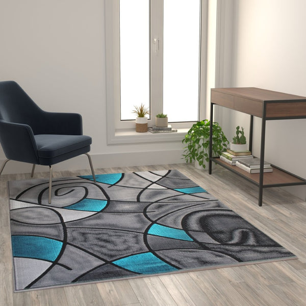 English Elm Jubilee Collection Abstract Pattern Area Rug - Stylish, Durable Olefin for Hallways & Bedrooms Turquoise 5' x 7' ACD-RGTRZ860-57-TQ-GG
