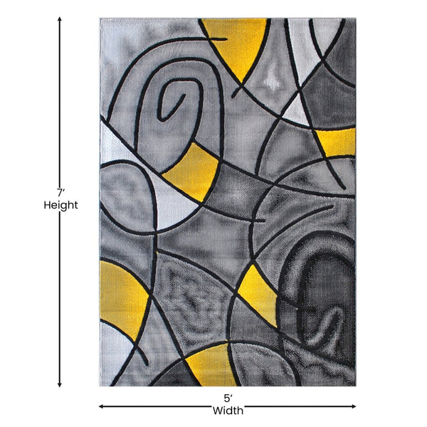 English Elm Jubilee Collection Abstract Pattern Area Rug - Stylish, Durable Olefin for Hallways & Bedrooms Yellow 5' x 7' ACD-RGTRZ860-57-YL-GG