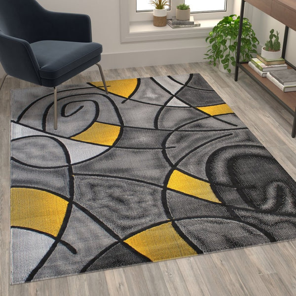 English Elm Jubilee Collection Abstract Pattern Area Rug - Stylish, Durable Olefin for Hallways & Bedrooms Yellow 5' x 7' ACD-RGTRZ860-57-YL-GG