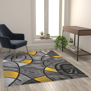 English Elm Jubilee Collection Abstract Pattern Area Rug - Stylish, Durable Olefin for Hallways & Bedrooms Yellow 5' x 7' ACD-RGTRZ860-57-YL-GG