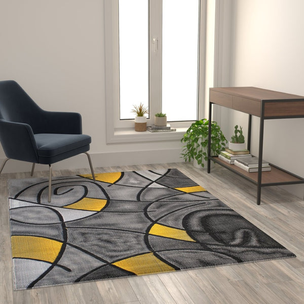 English Elm Jubilee Collection Abstract Pattern Area Rug - Stylish, Durable Olefin for Hallways & Bedrooms Yellow 5' x 7' ACD-RGTRZ860-57-YL-GG
