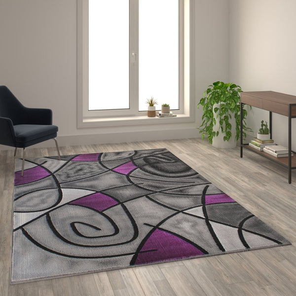 English Elm Jubilee Collection Abstract Pattern Area Rug - Stylish, Durable Olefin for Hallways & Bedrooms Purple 6' x 9' ACD-RGTRZ860-69-PU-GG