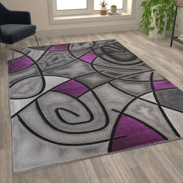 English Elm Jubilee Collection Abstract Pattern Area Rug - Stylish, Durable Olefin for Hallways & Bedrooms Purple 6' x 9' ACD-RGTRZ860-69-PU-GG