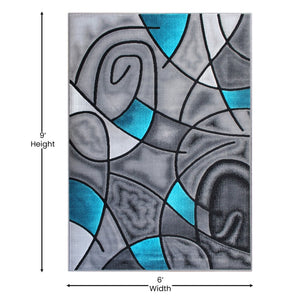 English Elm Jubilee Collection Abstract Pattern Area Rug - Stylish, Durable Olefin for Hallways & Bedrooms Turquoise 6' x 9' ACD-RGTRZ860-69-TQ-GG