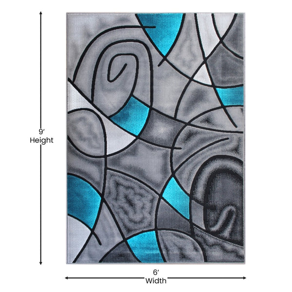 English Elm Jubilee Collection Abstract Pattern Area Rug - Stylish, Durable Olefin for Hallways & Bedrooms Turquoise 6' x 9' ACD-RGTRZ860-69-TQ-GG