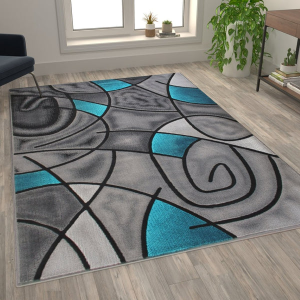 English Elm Jubilee Collection Abstract Pattern Area Rug - Stylish, Durable Olefin for Hallways & Bedrooms Turquoise 6' x 9' ACD-RGTRZ860-69-TQ-GG