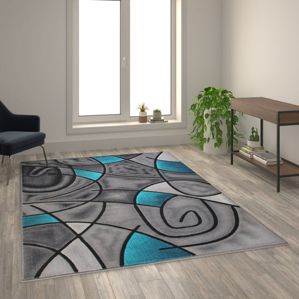 English Elm Jubilee Collection Abstract Pattern Area Rug - Stylish, Durable Olefin for Hallways & Bedrooms Turquoise 6' x 9' ACD-RGTRZ860-69-TQ-GG