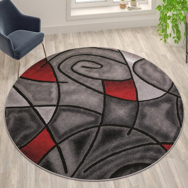 English Elm Jubilee Collection Abstract Pattern Area Rug - Stylish, Durable Olefin for Hallways & Bedrooms Blue 7' Round ACD-RGTRZ860-77-RD-GG