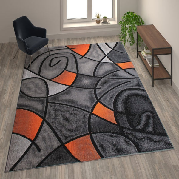 English Elm Jubilee Collection Abstract Pattern Area Rug - Stylish, Durable Olefin for Hallways & Bedrooms Orange 8' x 10' ACD-RGTRZ860-810-OR-GG