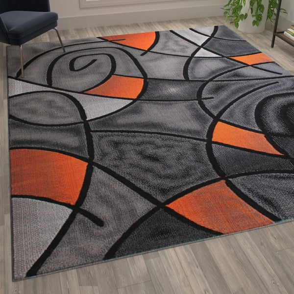 English Elm Jubilee Collection Abstract Pattern Area Rug - Stylish, Durable Olefin for Hallways & Bedrooms Orange 8' x 10' ACD-RGTRZ860-810-OR-GG
