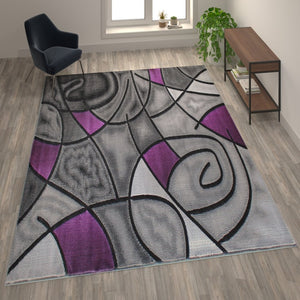 English Elm Jubilee Collection Abstract Pattern Area Rug - Stylish, Durable Olefin for Hallways & Bedrooms Purple 8' x 10' ACD-RGTRZ860-810-PU-GG