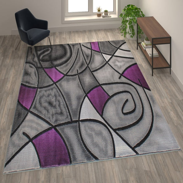 English Elm Jubilee Collection Abstract Pattern Area Rug - Stylish, Durable Olefin for Hallways & Bedrooms Purple 8' x 10' ACD-RGTRZ860-810-PU-GG
