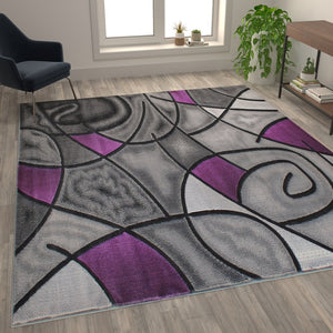 English Elm Jubilee Collection Abstract Pattern Area Rug - Stylish, Durable Olefin for Hallways & Bedrooms Purple 8' x 10' ACD-RGTRZ860-810-PU-GG