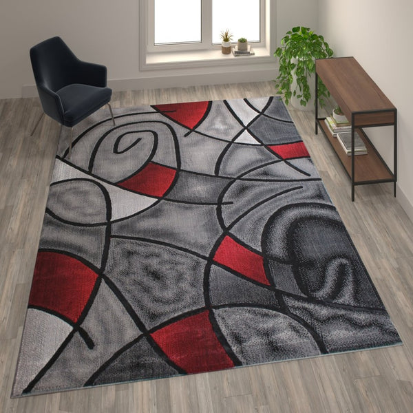 English Elm Jubilee Collection Abstract Pattern Area Rug - Stylish, Durable Olefin for Hallways & Bedrooms Red 8' x 10' ACD-RGTRZ860-810-RD-GG