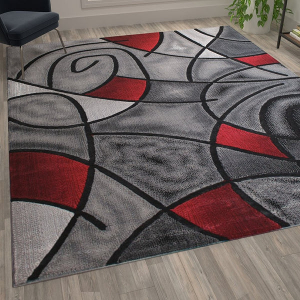 English Elm Jubilee Collection Abstract Pattern Area Rug - Stylish, Durable Olefin for Hallways & Bedrooms Red 8' x 10' ACD-RGTRZ860-810-RD-GG