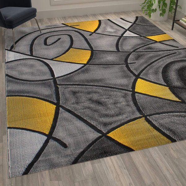 English Elm Jubilee Collection Abstract Pattern Area Rug - Stylish, Durable Olefin for Hallways & Bedrooms Yellow 8' x 10' ACD-RGTRZ860-810-YL-GG