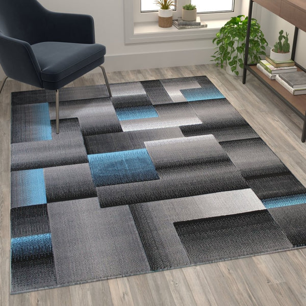 English Elm Elio Contemporary Color Blocked Area Rug - Soft Olefin Runner for Stylish Entryways & Living Spaces Blue 5' x 7' ACD-RGTRZ861-57-BL-GG