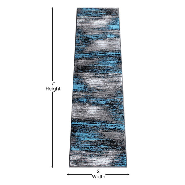 English Elm Rylan Collection Abstract Area Rug - Modern Design with Jute Backing for Stylish Home Decor Blue 2' x 7' ACD-RGTRZ863-27-BL-GG