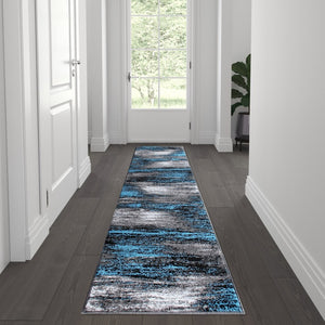 English Elm Rylan Collection Abstract Area Rug - Modern Design with Jute Backing for Stylish Home Decor Blue 2' x 7' ACD-RGTRZ863-27-BL-GG