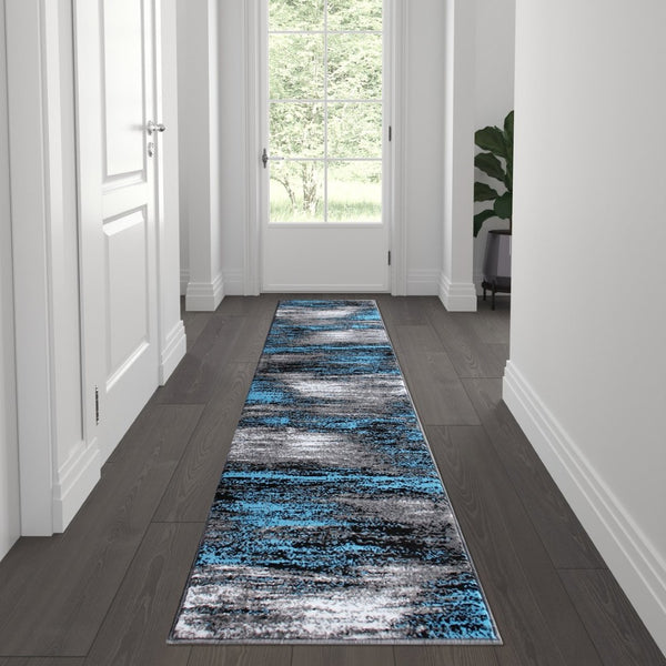 English Elm Rylan Collection Abstract Area Rug - Modern Design with Jute Backing for Stylish Home Decor Blue 2' x 7' ACD-RGTRZ863-27-BL-GG