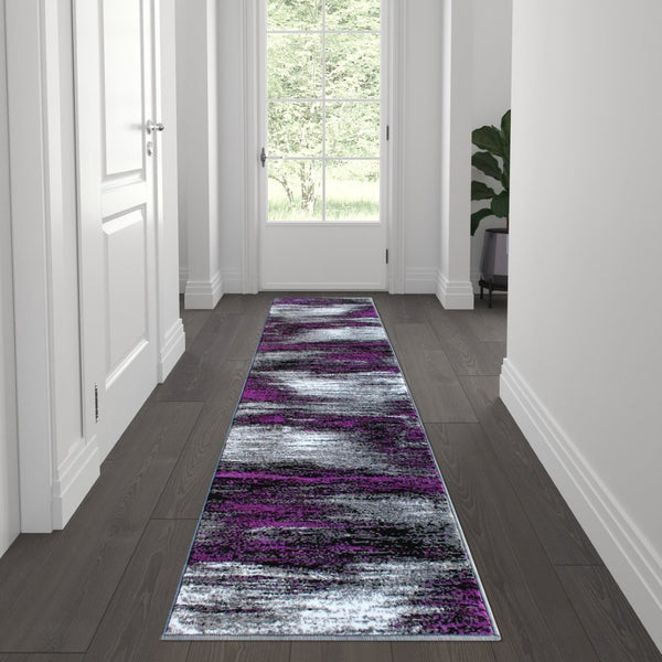 English Elm Rylan Collection Abstract Area Rug - Modern Design with Jute Backing for Stylish Home Decor Purple 2' x 7' ACD-RGTRZ863-27-PU-GG