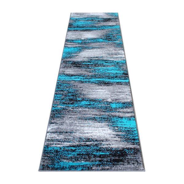 English Elm Rylan Collection Abstract Area Rug - Modern Design with Jute Backing for Stylish Home Decor Turquoise 2' x 7' ACD-RGTRZ863-27-TQ-GG