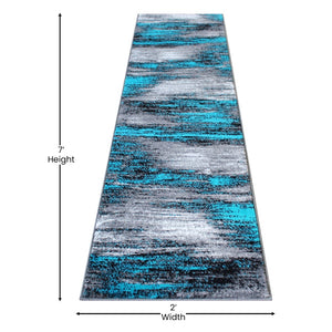 English Elm Rylan Collection Abstract Area Rug - Modern Design with Jute Backing for Stylish Home Decor Turquoise 2' x 7' ACD-RGTRZ863-27-TQ-GG