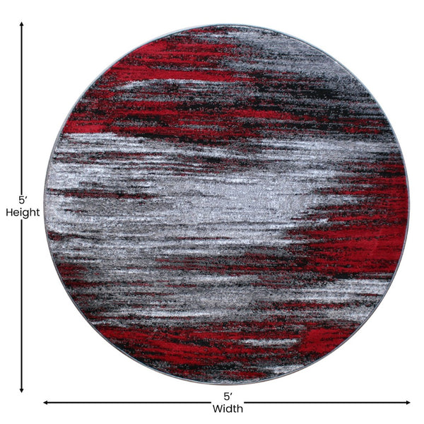 English Elm Rylan Collection Abstract Area Rug - Modern Design with Jute Backing for Stylish Home Decor Red 5' Round ACD-RGTRZ863-55-RD-GG