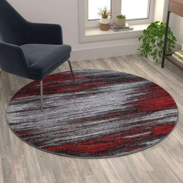 English Elm Rylan Collection Abstract Area Rug - Modern Design with Jute Backing for Stylish Home Decor Red 5' Round ACD-RGTRZ863-55-RD-GG