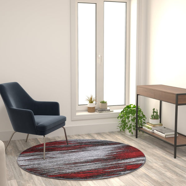 English Elm Rylan Collection Abstract Area Rug - Modern Design with Jute Backing for Stylish Home Decor Red 5' Round ACD-RGTRZ863-55-RD-GG