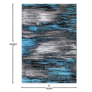 English Elm Rylan Collection Abstract Area Rug - Modern Design with Jute Backing for Stylish Home Decor Blue 5' x 7' ACD-RGTRZ863-57-BL-GG