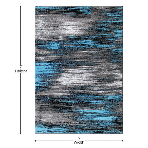 English Elm Rylan Collection Abstract Area Rug - Modern Design with Jute Backing for Stylish Home Decor Blue 5' x 7' ACD-RGTRZ863-57-BL-GG