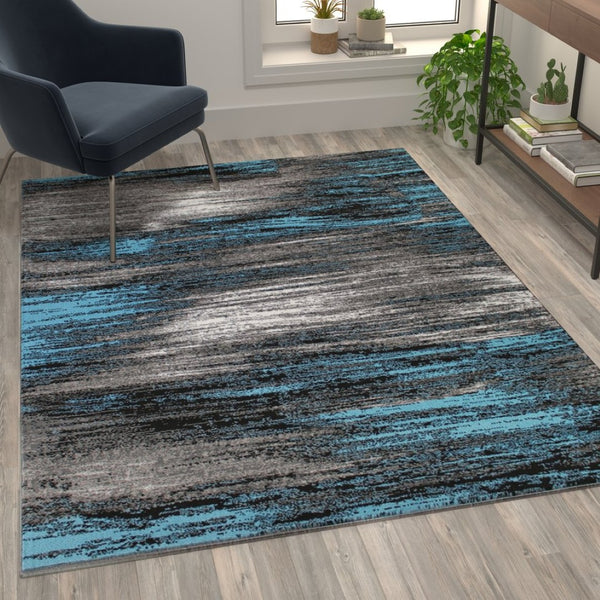 English Elm Rylan Collection Abstract Area Rug - Modern Design with Jute Backing for Stylish Home Decor Blue 5' x 7' ACD-RGTRZ863-57-BL-GG