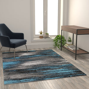 English Elm Rylan Collection Abstract Area Rug - Modern Design with Jute Backing for Stylish Home Decor Blue 5' x 7' ACD-RGTRZ863-57-BL-GG