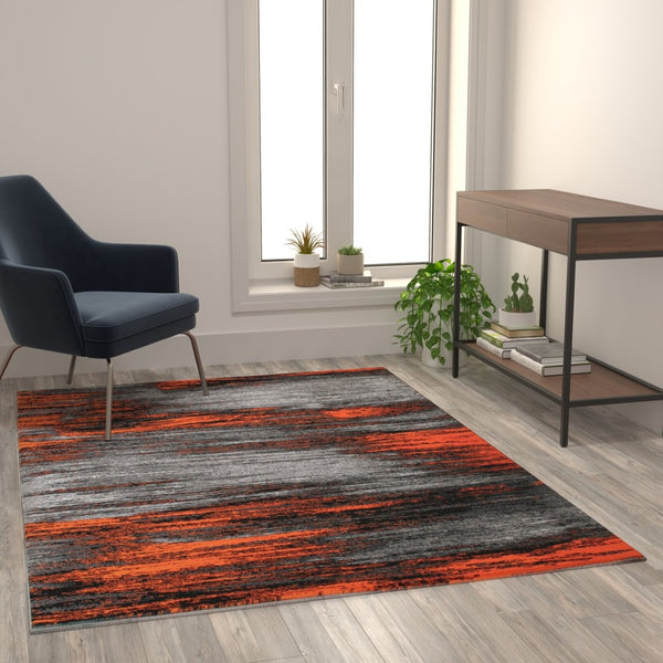English Elm Rylan Collection Abstract Area Rug - Modern Design with Jute Backing for Stylish Home Decor Orange 5' x 7' ACD-RGTRZ863-57-OR-GG