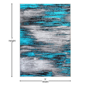 English Elm Rylan Collection Abstract Area Rug - Modern Design with Jute Backing for Stylish Home Decor Turquoise 5' x 7' ACD-RGTRZ863-57-TQ-GG