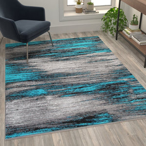 English Elm Rylan Collection Abstract Area Rug - Modern Design with Jute Backing for Stylish Home Decor Turquoise 5' x 7' ACD-RGTRZ863-57-TQ-GG