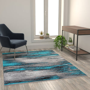 English Elm Rylan Collection Abstract Area Rug - Modern Design with Jute Backing for Stylish Home Decor Turquoise 5' x 7' ACD-RGTRZ863-57-TQ-GG