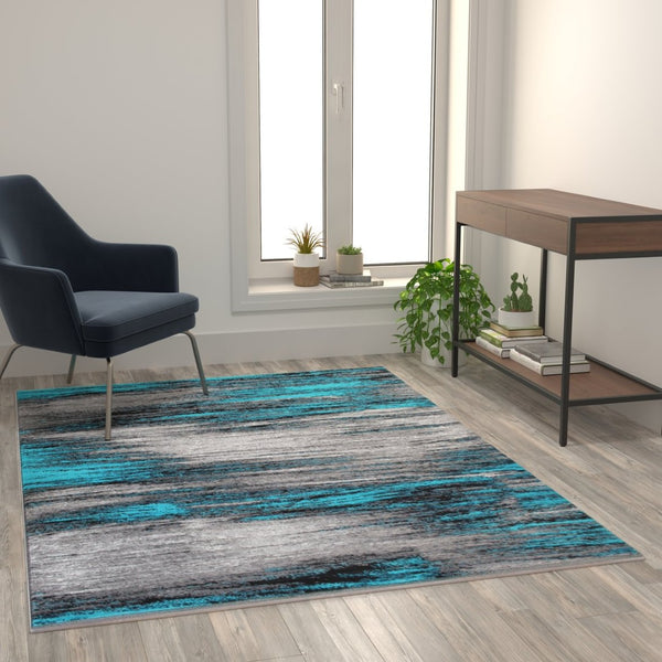 English Elm Rylan Collection Abstract Area Rug - Modern Design with Jute Backing for Stylish Home Decor Turquoise 5' x 7' ACD-RGTRZ863-57-TQ-GG