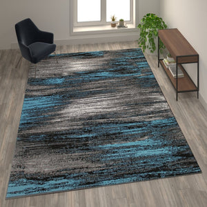 English Elm Rylan Collection Abstract Area Rug - Modern Design with Jute Backing for Stylish Home Decor Blue 8' x 10' ACD-RGTRZ863-810-BL-GG