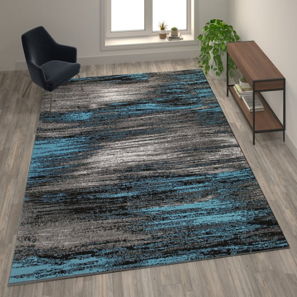 English Elm Rylan Collection Abstract Area Rug - Modern Design with Jute Backing for Stylish Home Decor Blue 8' x 10' ACD-RGTRZ863-810-BL-GG