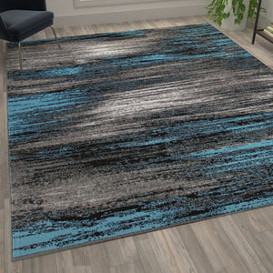 English Elm Rylan Collection Abstract Area Rug - Modern Design with Jute Backing for Stylish Home Decor Blue 8' x 10' ACD-RGTRZ863-810-BL-GG