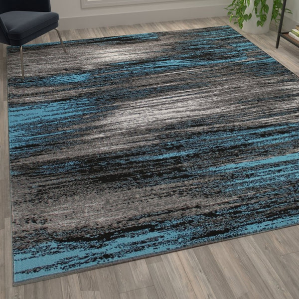 English Elm Rylan Collection Abstract Area Rug - Modern Design with Jute Backing for Stylish Home Decor Blue 8' x 10' ACD-RGTRZ863-810-BL-GG
